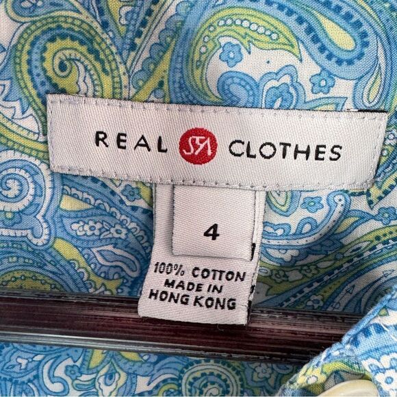 Real Clothes Saks Fifth Ave Paisley Button Up Shirt Green Blue 4 - Picture 9 of 11